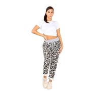 WearAll Women's Denim Jogger Sweatpants with Drawstring Casual Summer Gym Trousers Ribbed Waistband Multi Floral and Tartan Prints Italian Cotton Exercise and Jogging Bottoms Leopard Print 12-14
