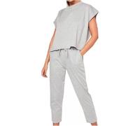 WearAll Women's Dogtooth Print and Plain Boxy Loungewear 2 Piece Top and Pants Co-ord Set Elasticated Waist with Pockets Comfortable Casual Outfit for Home and Errands Suit Plus Size Silver - 16-18