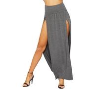 WearAll Womens Double Split Maxi Long Skirt Ladies Plain Basic Two Side Slit - Dark Grey - 24-26