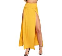 WearAll Womens Double Split Maxi Long Skirt Ladies Plain Basic Two Side Slit - Mustard - 8-10