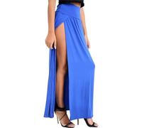 WearAll Womens Double Split Maxi Long Skirt Ladies Plain Basic Two Side Slit - Royal Blue - 16-18