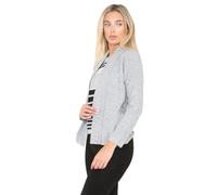 WearAll Womens Fine Knitted Striped Jumper Open Front Long Sleeve Cardigan Twin Set, Casual Pull Over Thick Soft Warm Knitwear Crew Neck Stripy Sweater 2in1 Tops Sweatshirt UK Size 8-16 Grey 16-18