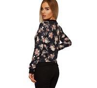 WearAll Women's Floral Bomber Jacket Ladies Long Sleeve Rose Print Zip Crew Neck - Black