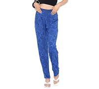 WearAll Women's Floral Full Length Trousers Ladies Print Elasticated Waist Pants Paisley Royal Blue - 16