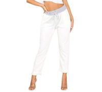 WearAll Women's Floral Print Drawstring Elasticated Trousers Ladies Jogging Bottoms Pants-Cream 16-18