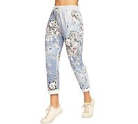 WearAll Women's Floral Print Drawstring Elasticated Trousers Ladies Jogging Bottoms Pants - Light Blue - 12-14