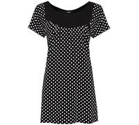 WearAll Womens Floral Print Ladies Short Sleeves Stretch Round Scoop Neckline Long Smock Tunic T-Shirt Top Plus Size Black Spots 14
