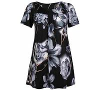 WearAll Womens Floral Print Ladies Short Sleeves Stretch Round Scoop Neckline Long Smock Tunic T-Shirt Top Plus Size Grey Floral 18