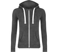 WearAll Womens Hooded Zip Long Sleeve Pocket Stretch Plain Ladies Hoodie Top - Dark Grey - 14