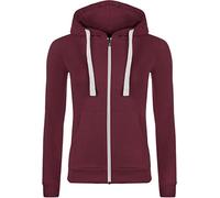 WearAll Womens Hooded Zip Long Sleeve Pocket Stretch Plain Ladies Hoodie Top - Wine - 14