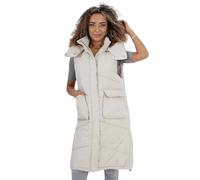 WearAll Women's Italian Padded Pockets Hooded Quilted Long Gilet with Zip-Up Front & Pockets Cozy Winter Fashion Essential Cream 10-21