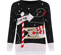 WearAll Women's Knitted Long Sleeve Reindeer Pub Festive Christmas Jumper Ladies Unisex - Black - 20-22