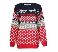 WearAll Women's Knitted Merry Christmas Long Sleeve Xmas Tree Ladies Pom Jumper Four Reindeer 20-22