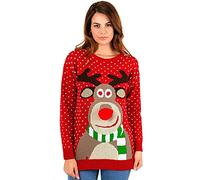 WearAll Women's Knitted Merry Christmas Long Sleeve Xmas Tree Ladies Pom Jumper - Pom Pom Red - 12-14
