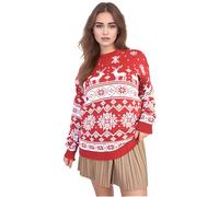 WearAll Women's Knitted Merry Christmas Long Sleeve Xmas Tree Ladies Pom Jumper Twin Reinder - Family Jumper Red - 12-14