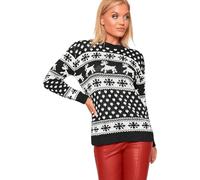 WearAll Women's Knitted Merry Christmas Xmas Snowflake Ladies Reindeer Pom Jumper 12-24