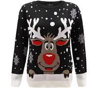 WearAll Women's Knitted Merry Christmas Xmas Snowflake Ladies Reindeer Pom Jumper 12-24