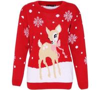 WearAll Women's Knitted Merry Christmas Xmas Snowflake Ladies Reindeer Pom Jumper 12-24