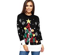 WearAll Women's Knitted Merry Christmas Xmas Snowflake Ladies Reindeer Pom Jumper A Very Merry - Black 8-10