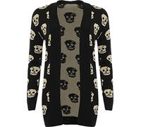 WearAll Womens Knitted Skull Pattern Print Long Sleeve Top Ladies Open Cardigan - Sizes 8-14