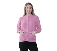 WearAll Women's Knitted Winter Cardigan Long Sleeve Warm with Crew Neck Ribbed Knit Stylish Pockets Button Closure Pink 1214