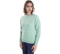 WearAll Women's Ladies Long Sleeve Diamond Cable Jumper Design Aran Knitted Crew Neck Sweater Warm Soft Knit Top D Green - 26-28