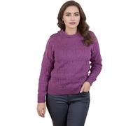 WearAll Women's Ladies Long Sleeve Diamond Cable Jumper Design Aran Knitted Crew Neck Sweater Warm Soft Knit Top Plum - 26-28