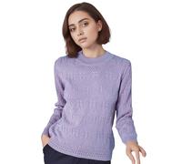 WearAll Women's Ladies Long Sleeve Diamond Cable Jumper Design Aran Knitted Crew Neck Sweater Warm Soft Knit Top Lilac - 30-32