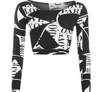 WearAll Womens Letters Animal Print Crop Top Ladies Leopard Long Sleeve Short - Letters - 8-10