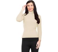 WearAll Womens Long Sleeve Knitted Polo Roll Neck Jumpers Ladies Lightweight Ribbed Turtle Neck Sweater Warm Winter Stretch Mock Neck Pullover Top Stone 8-10