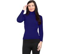 WearAll Womens Long Sleeve Knitted Polo Roll Neck Jumpers Ladies Lightweight Ribbed Turtle Neck Sweater Warm Winter Stretch Mock Neck Pullover Top Navy Blue 12-14
