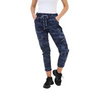 WearAll Women's Magic Trousers - Ladies Camouflage Army Print Italian Yoga Pants Lagenlook Jogger Active Casual Stretchy Joggers Jogging Pant Denim Blue 20