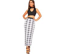 WearAll Women's Multi Print Elasticated High Waist Stretch Maxi Long Skirt Ladies New Black White Tartan 20-22