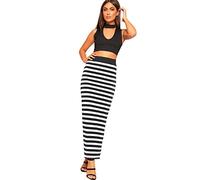 WearAll Women's Multi Print Elasticated High Waist Stretch Maxi Long Skirt Ladies New - Horizontal Stripe - 8-10