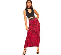 WearAll Women's Multi Print Elasticated High Waist Stretch Maxi Long Skirt Ladies New - Red Animal - 8-10