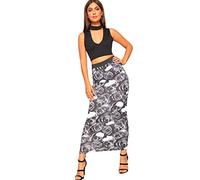 WearAll Women's Multi Print Elasticated High Waist Stretch Maxi Long Skirt Ladies New - Skull Roses - 8-10