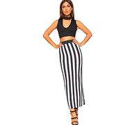 WearAll Women's Multi Print Elasticated High Waist Stretch Maxi Long Skirt Ladies New - Striped - 12-14