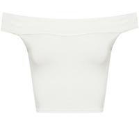 WearAll Womens Off Shoulder Plain Short Crop Bandeau Ladies Open Cowl Neck Top - Cream - 12-14