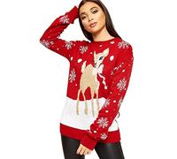 WearAll Women's Oversized Baggy Reindeer Long Sleeve Festive Ladies Christmas Jumper - Red - 20-22