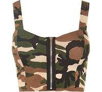 WearAll Womens Padded Bra Camouflage Strappy Zip Ladies Crop Bralet Sleeveless Top - Green - 12/14