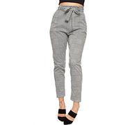 WearAll Women's Paperbag Tartan Checked Print Pocket Stretch Pants Ladies Belted Trousers - Black White - 10