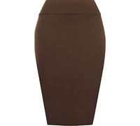 WearAll Womens Plain Bodycon Pencil High Waisted Ladies Stretch Midi Skirt - Dark Brown - 12/14