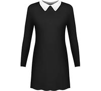 WearAll Womens Plain Collar Short Long Sleeve Stretch Flared Ladies Swing Dress - 8-14