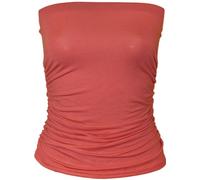 WearAll Womens Plain Strapless Sleeveless Ruched Boob Tube Ladies Bandeau Top - Coral - 8-10