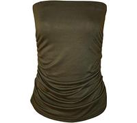 WearAll Womens Plain Strapless Sleeveless Ruched Boob Tube Ladies Bandeau Top - Green - 8-10