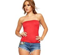 WearAll Womens Plain Strapless Sleeveless Ruched Boob Tube Ladies Bandeau Top - Red - 8-10