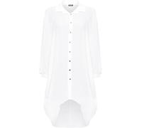 WearAll® Women's Plus Batwing Shirt Dress Long Sleeve Dip Hem Hi Lo Button Collar Ladies - White - 24-26