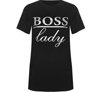 WearAll Women's Plus Boss Lady Slogan Foil Print Short Sleeve T-Shirt New Ladies Top - Black - 18