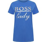 WearAll Women's Plus Boss Lady Slogan Foil Print Short Sleeve T-Shirt New Ladies Top - Blue - 26-28