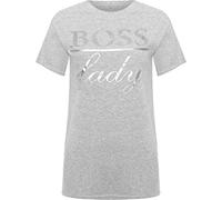WearAll Women's Plus Boss Lady Slogan Foil Print Short Sleeve T-Shirt New Ladies Top - Light Grey - 20